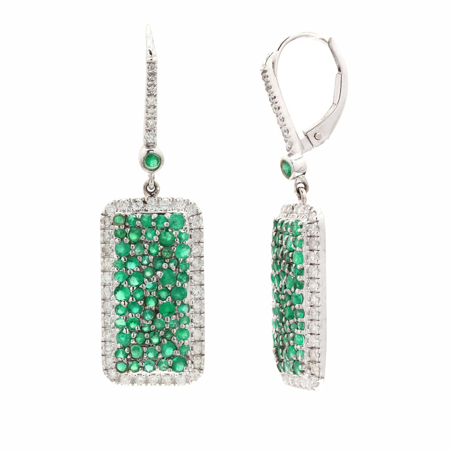 14k White Gold Dangling Emerald Earrings For Women