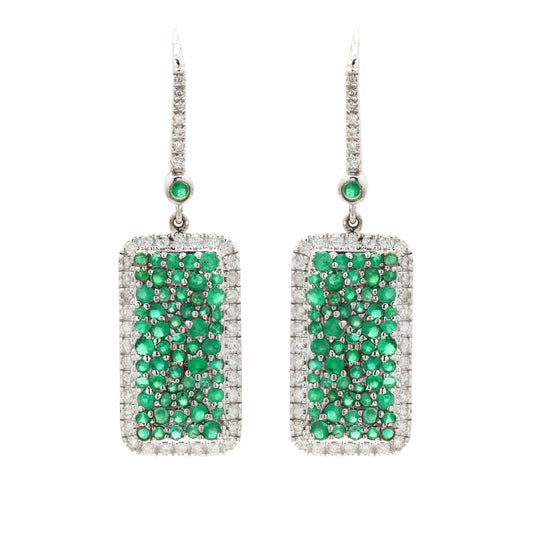 14k White Gold Dangling Emerald Earrings For Women