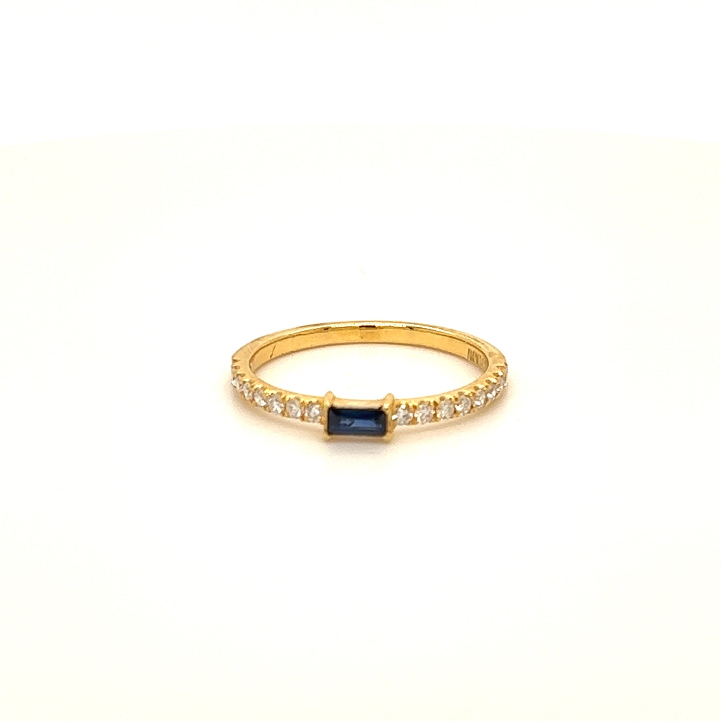 14k Ring with Blue Sapphire Baguettes & Diamonds For Women