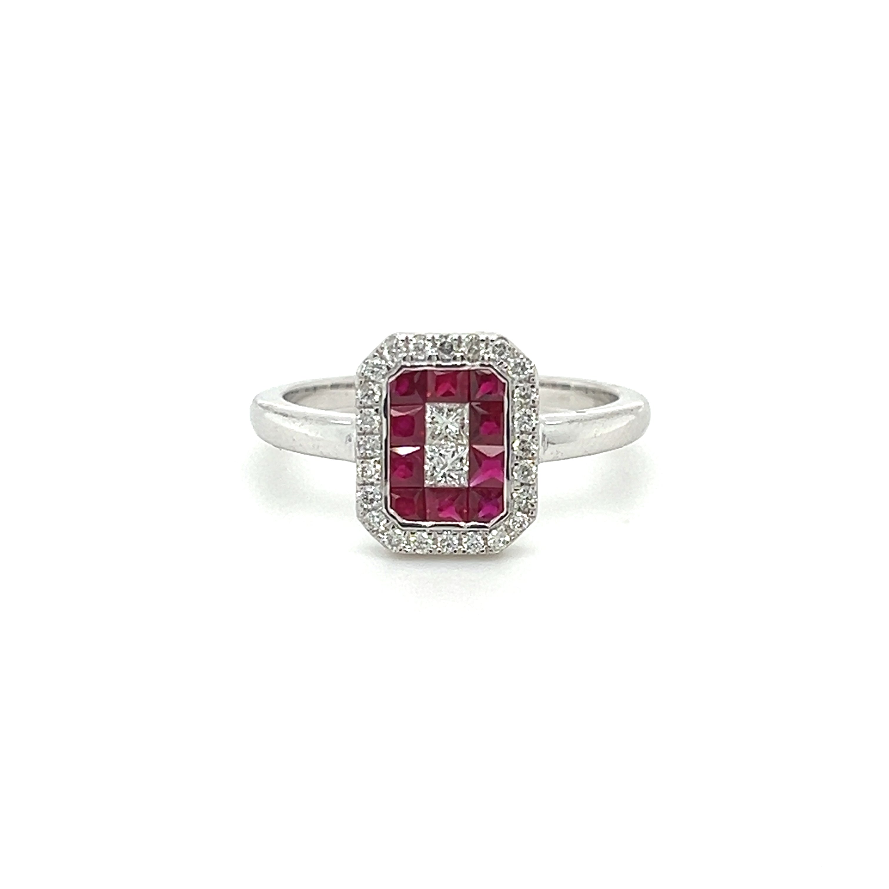 14k Geometrical Ruby & Round Diamond Ring For Women – AMPM Gems & Jewels