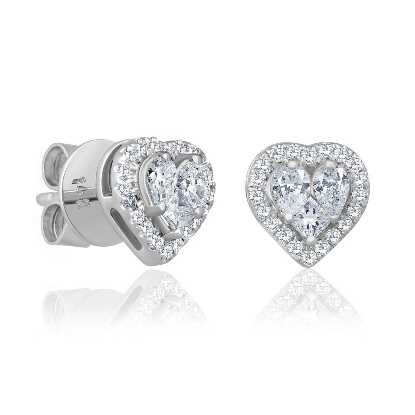 14k Gold Heart Shape Diamonds Earrings For Women