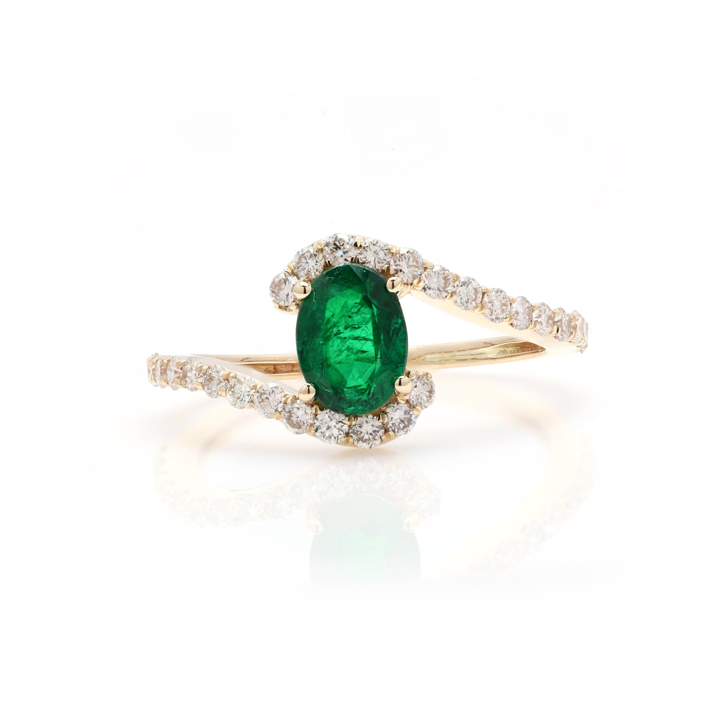 14k Elegant Cocktail Emerald & Diamond Ring For Women