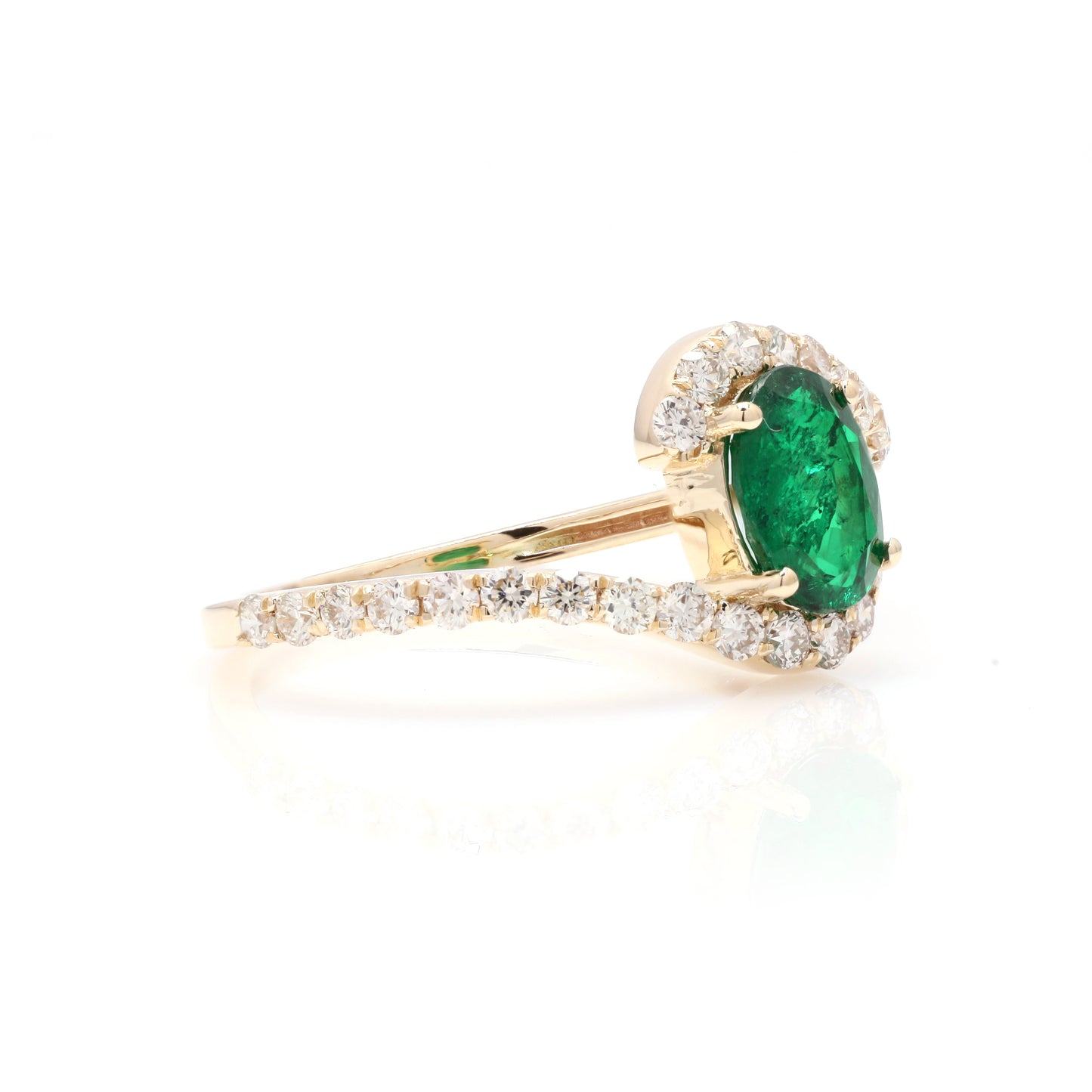 14k Elegant Cocktail Emerald & Diamond Ring For Women