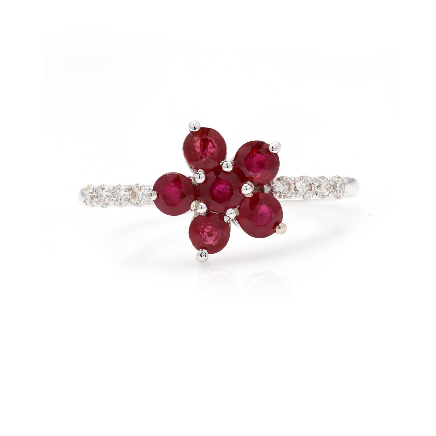 14k Ring with Round Shape Rubies & Natural Diamonds For Women