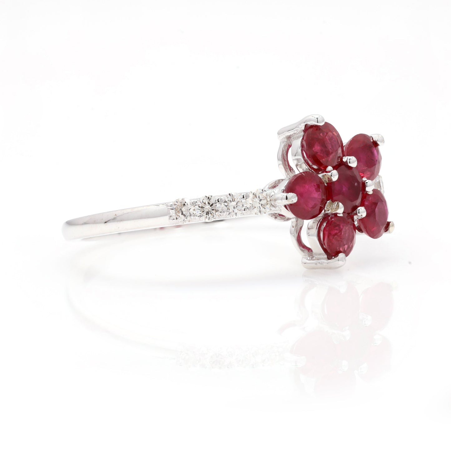 14k Ring with Round Shape Rubies & Natural Diamonds For Women