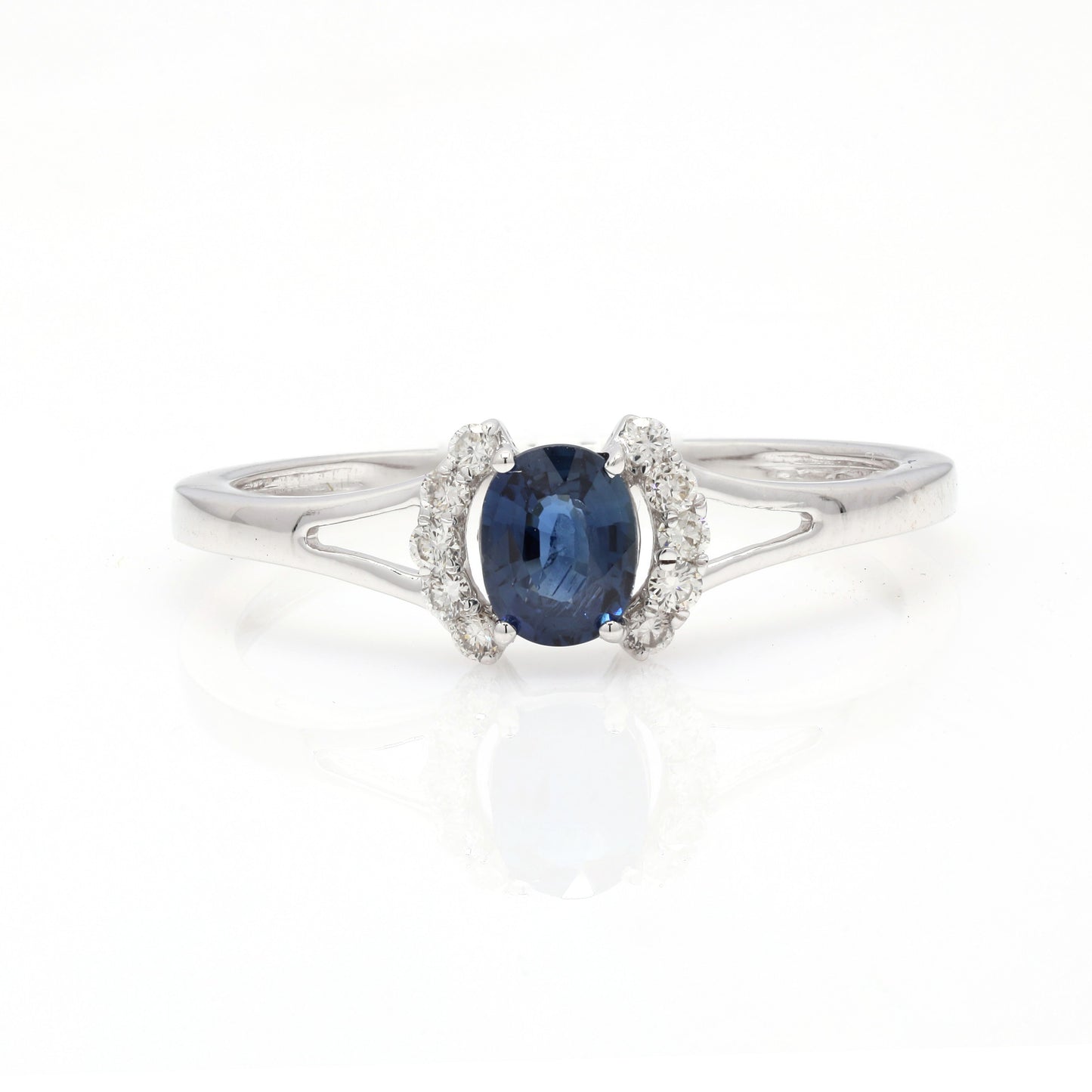 14k Oval Blue Sapphire & Diamond Ring For Women