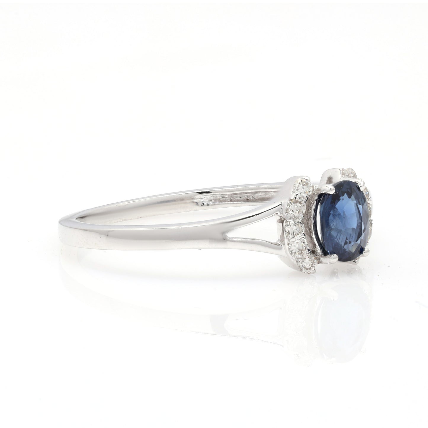 14k Oval Blue Sapphire & Diamond Ring For Women
