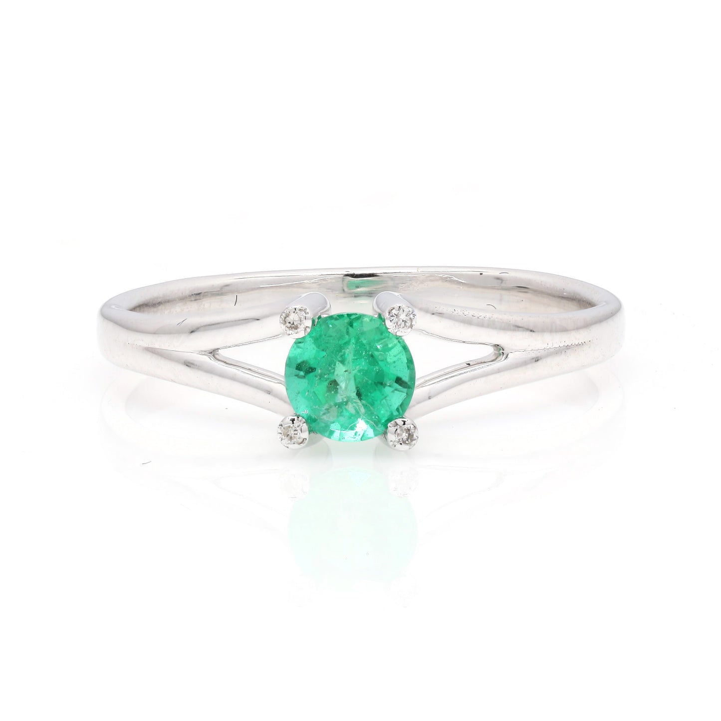 14k Round Emerald & Diamonds Ring For Women