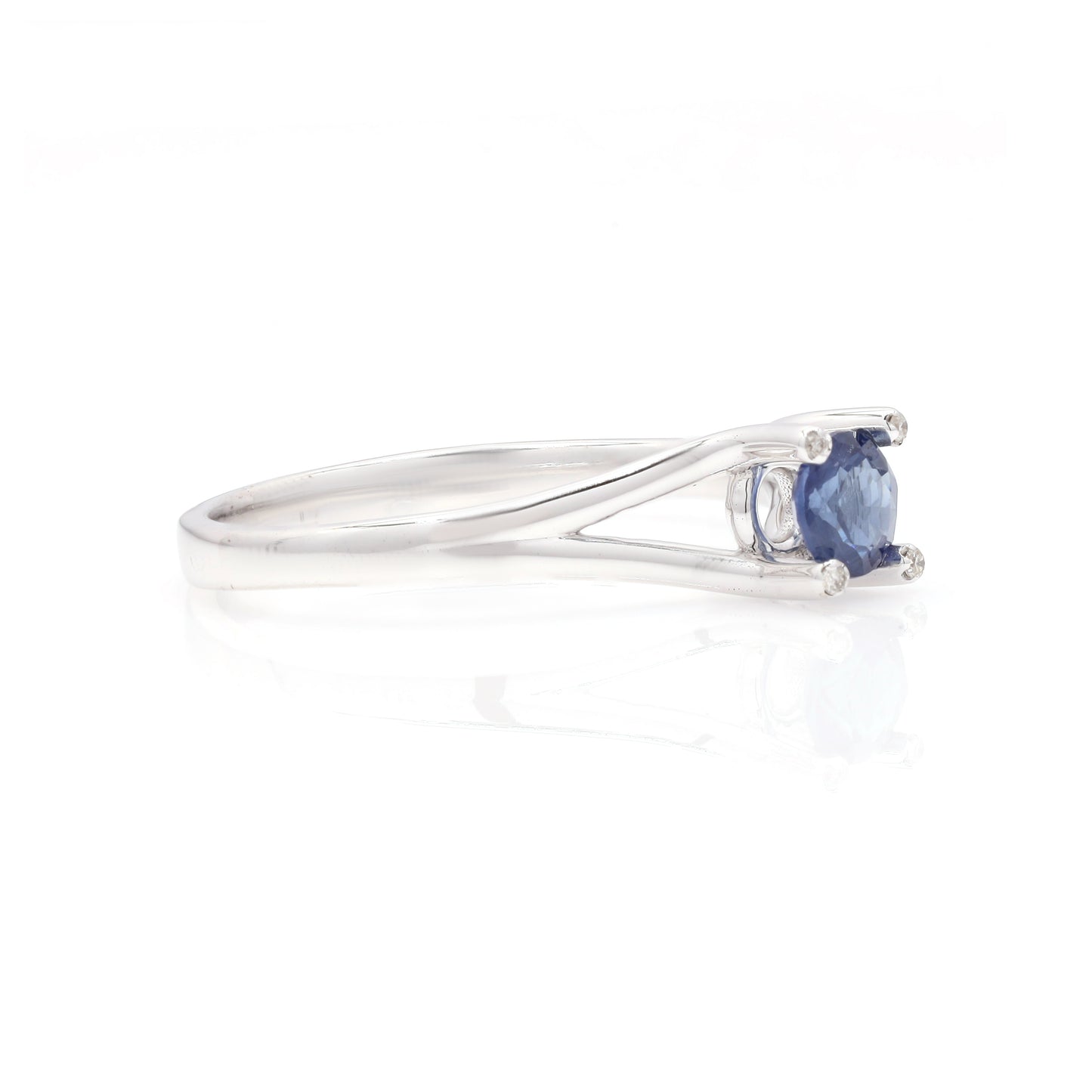 14k Ring with Round Blue Sapphires & Diamonds For Women