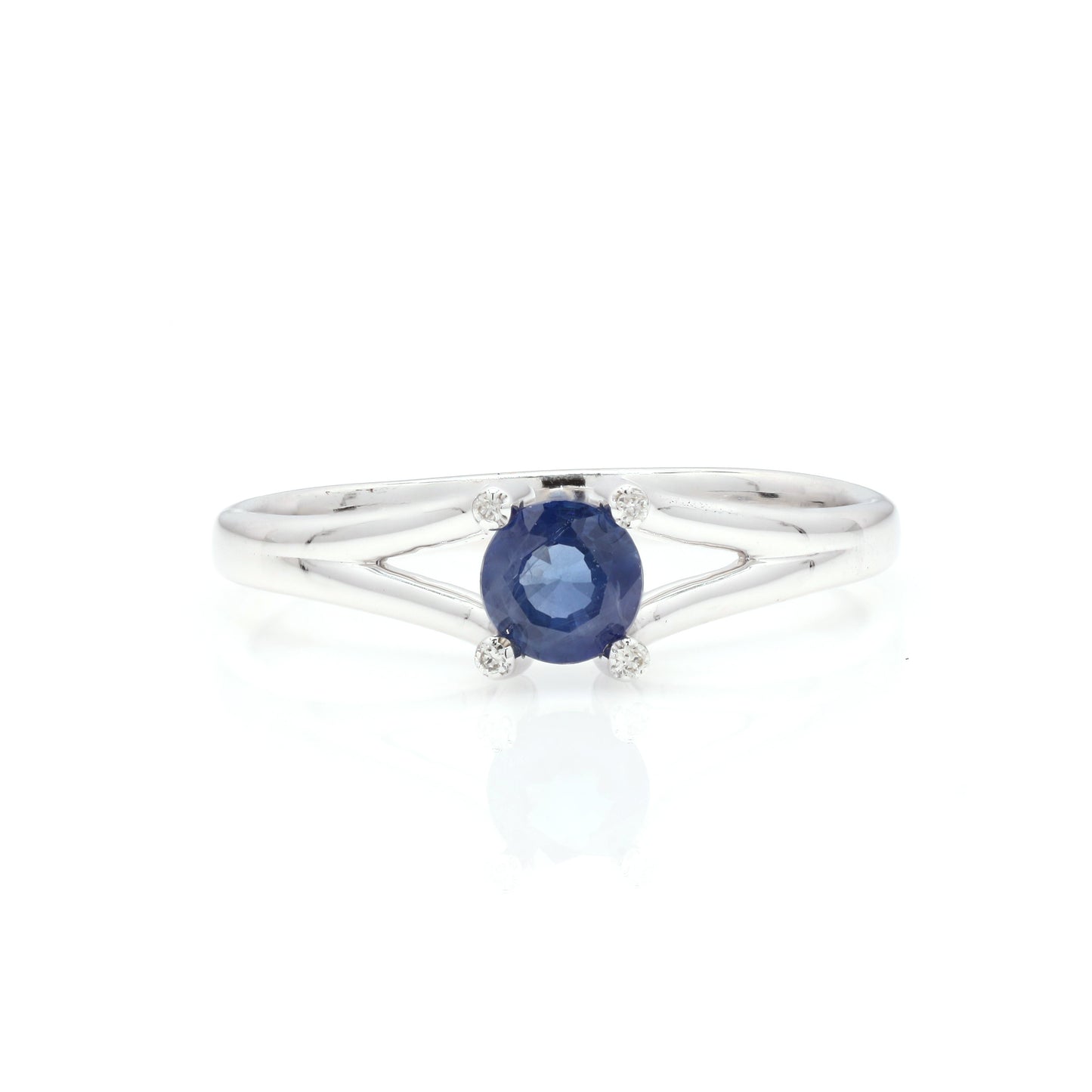14k Ring with Round Blue Sapphires & Diamonds For Women