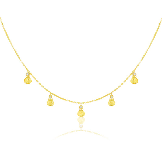 Small Lemon Quartz Drop Necklace With Round Diamonds