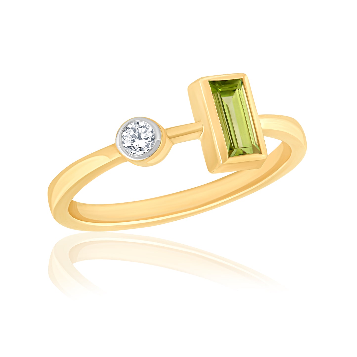 14k Ring with Baguette Shape Peridot & Natural Diamonds For Women