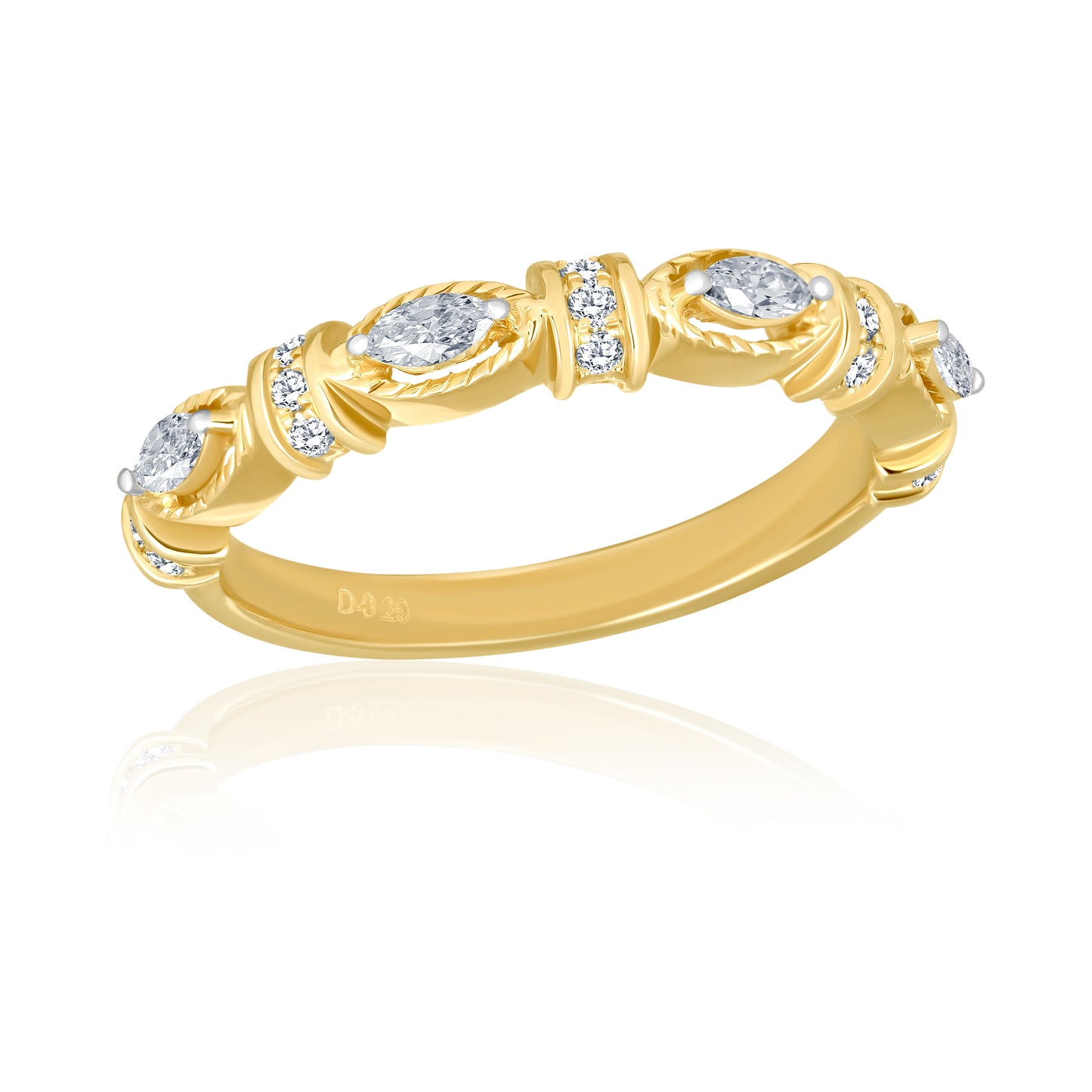 14k Ring With Marquise & Round Shape Natural Diamonds For Women
