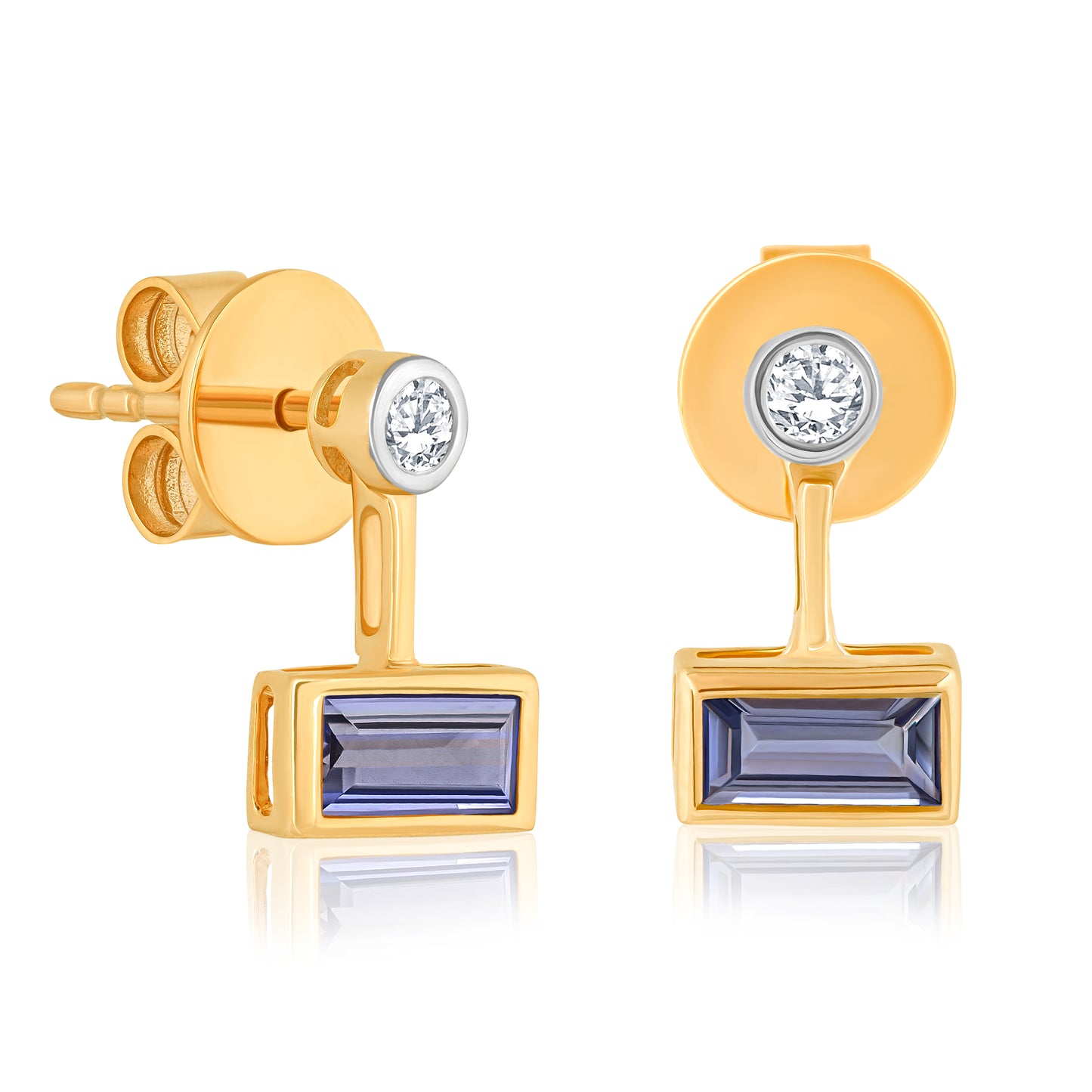 14k Iolite Baguette & Diamond Earrings For Women