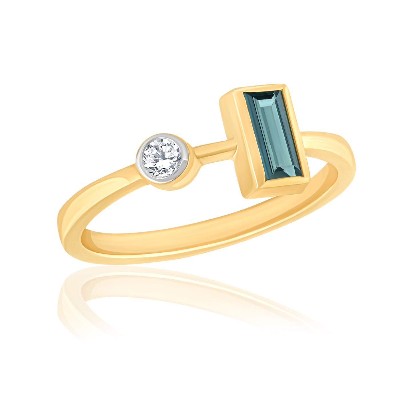 14k Ring with Baguette Shape Green Tourmaline & Natural Diamonds For Women
