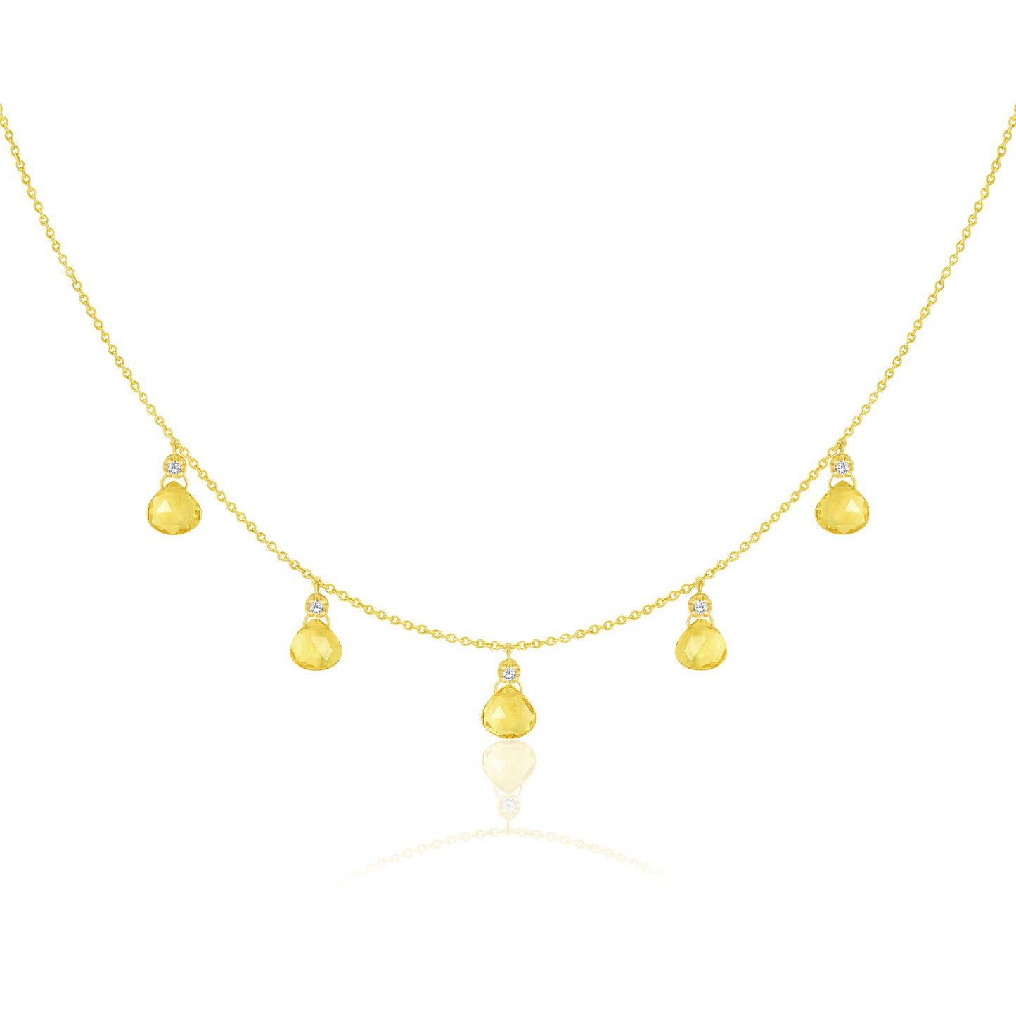 Lemon Quartz Drop Necklace With Round Diamonds