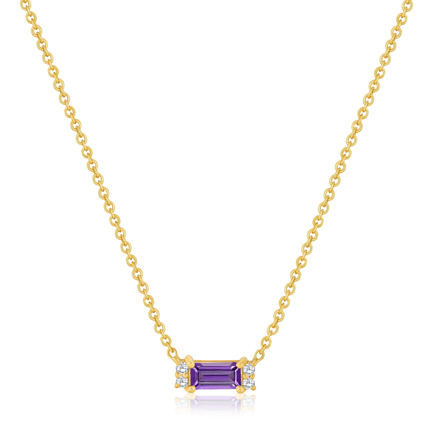 Amethyst Baguette Shape Pendant Necklace With Round Diamonds