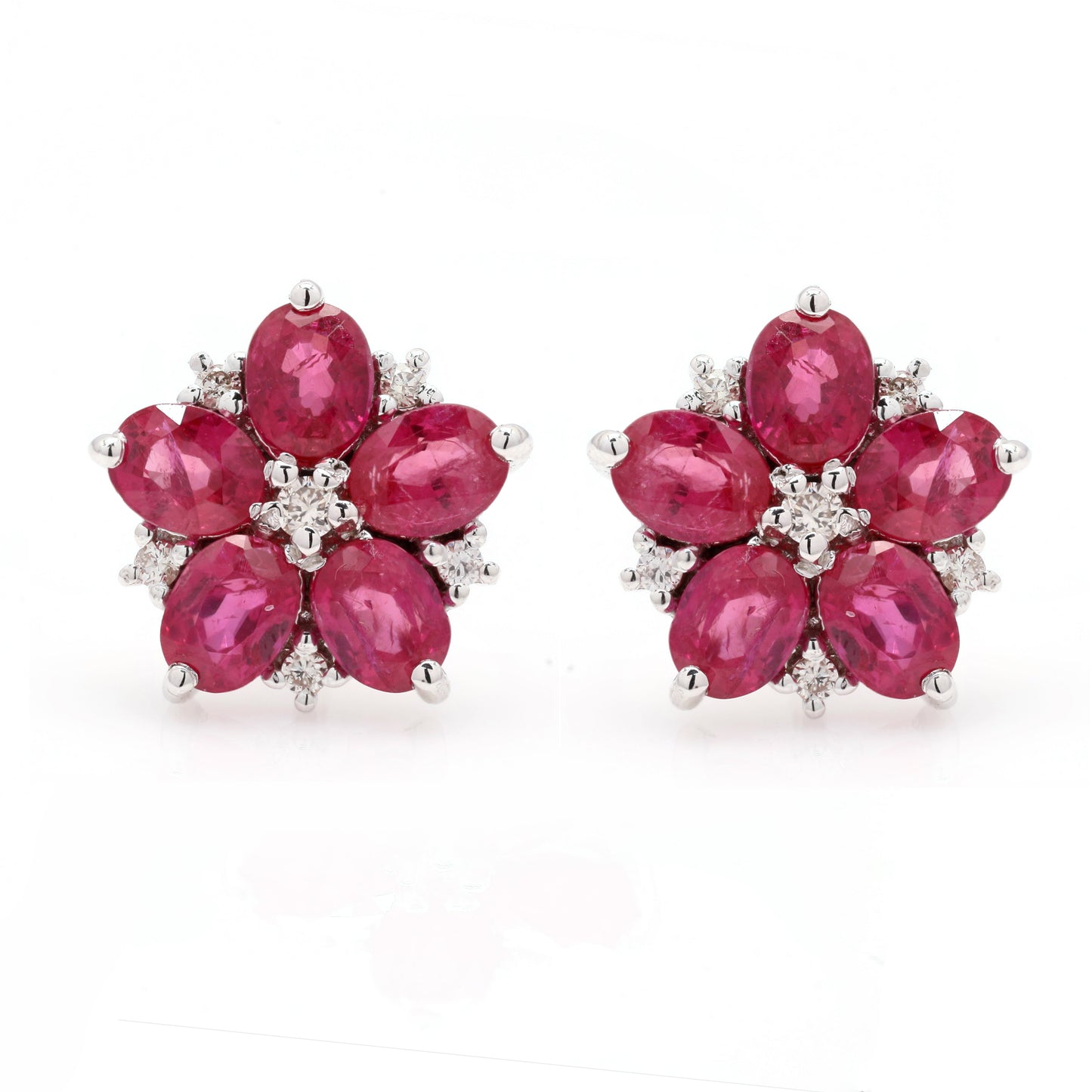 14k White Gold Floral Shape Ruby Earrings For Women
