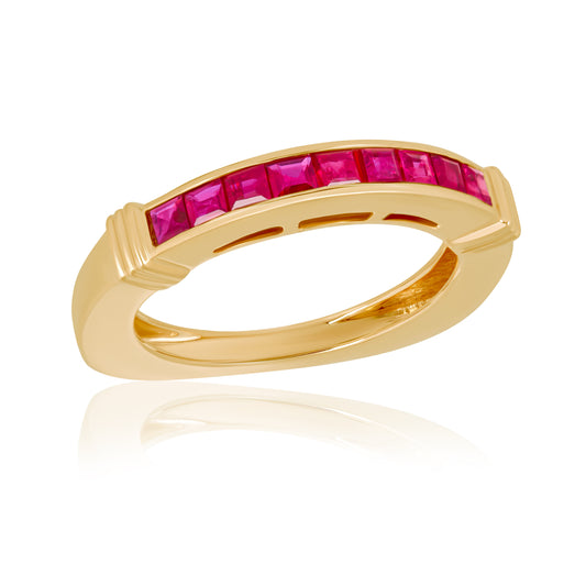 14k Art Deco Ring with Natural Rubies For Women