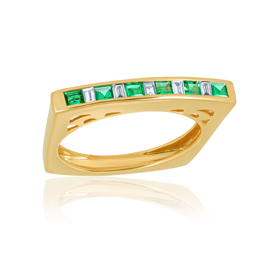 14k Yellow Gold Ring With Emeralds & Diamonds For Women