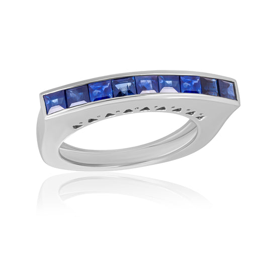 Art Deco 14K White Gold Ring With Blue Sapphire For Women