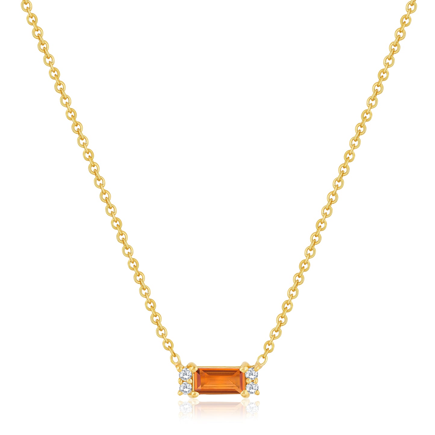 Citrine Baguette Shape Pendant Necklace With Round Diamonds