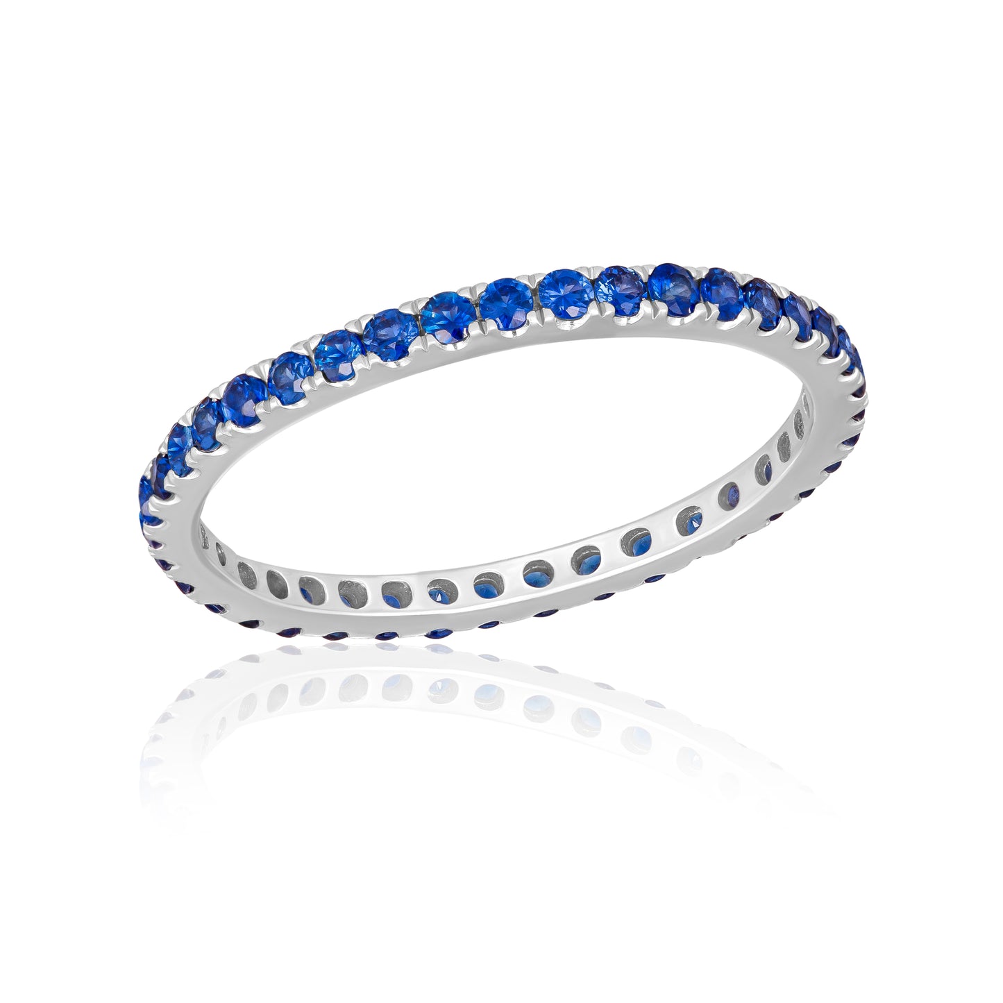 14k Stackable Ring With Round Shape Blue Sapphires For Women