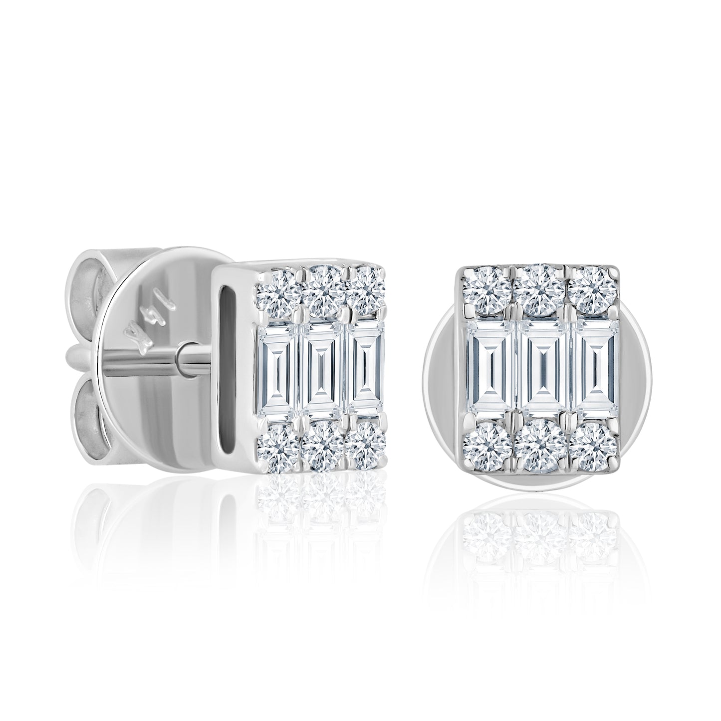 14k Rectangular Shape Diamond Studs For Women