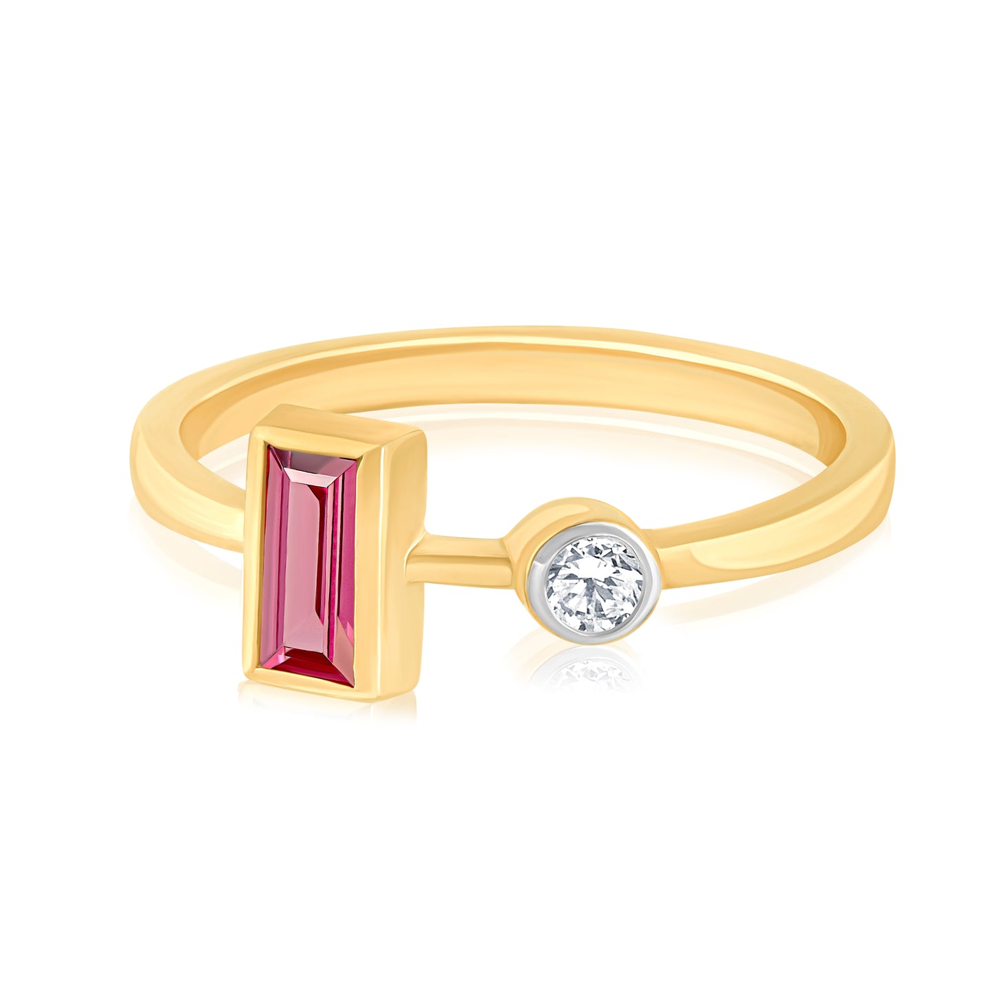 14k Ring with Baguette Shape Pink Tourmaline & Natural Diamonds For Women