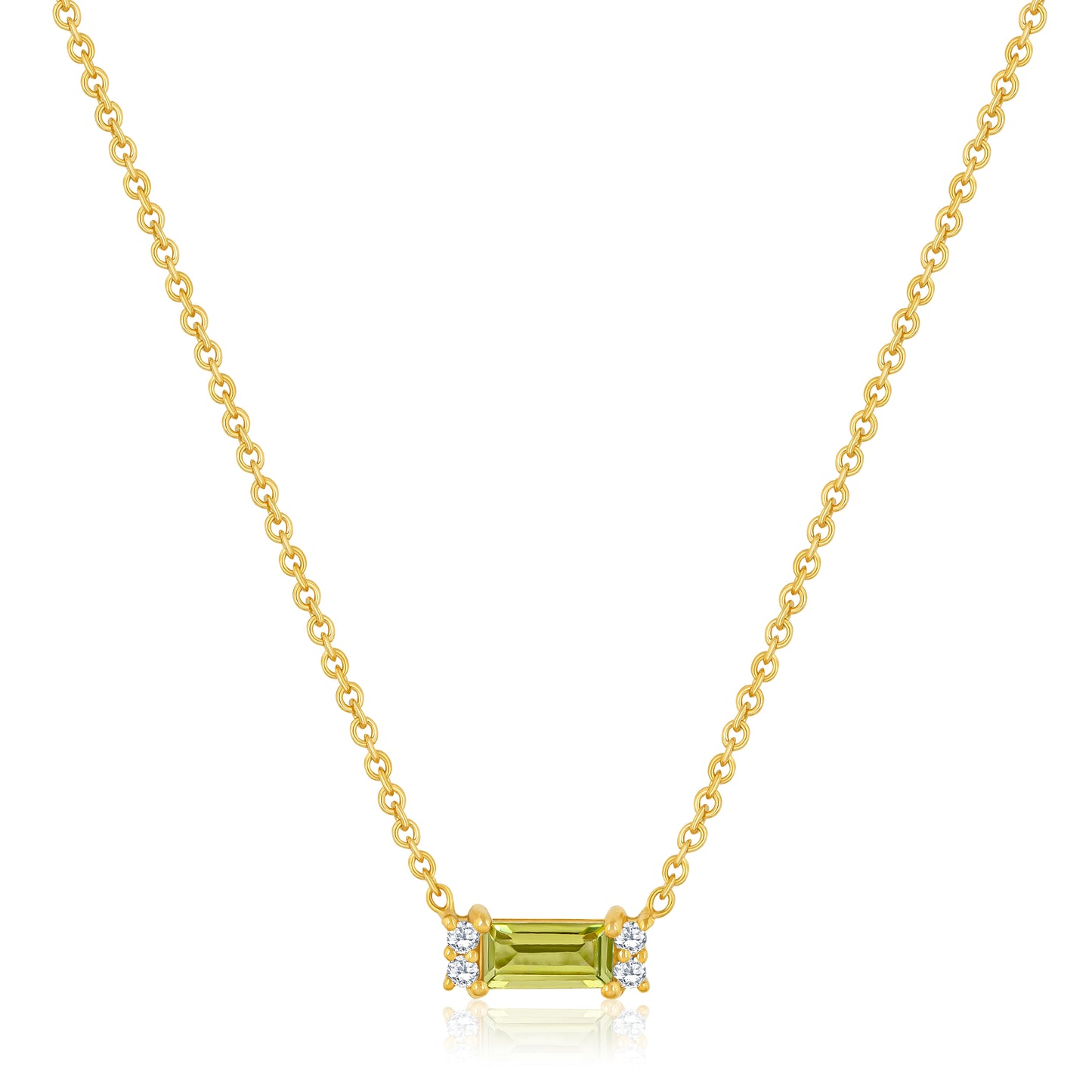 Peridot Baguette Shape Pendant Necklace With Round Diamonds
