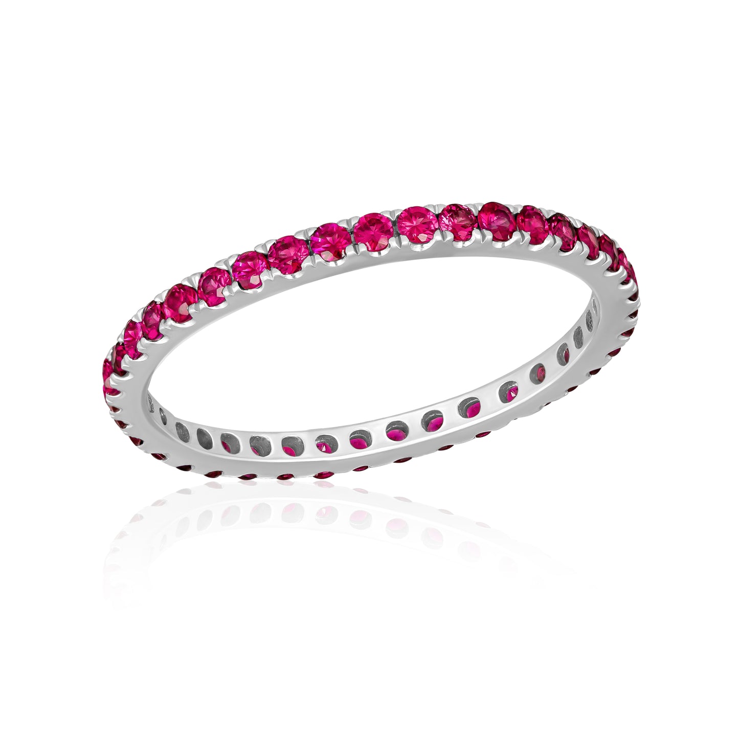 14k Stackable Ring with Round Shape Rubies For Women