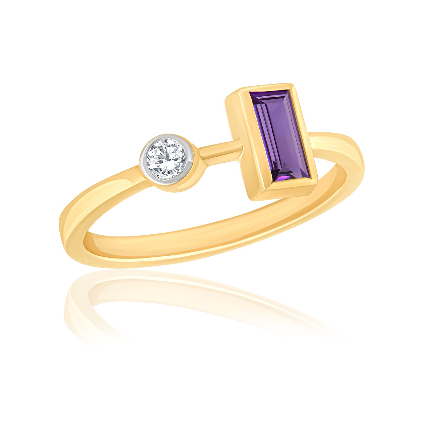 14k Ring with Baguette Shape Amethyst & Natural Diamonds For Women