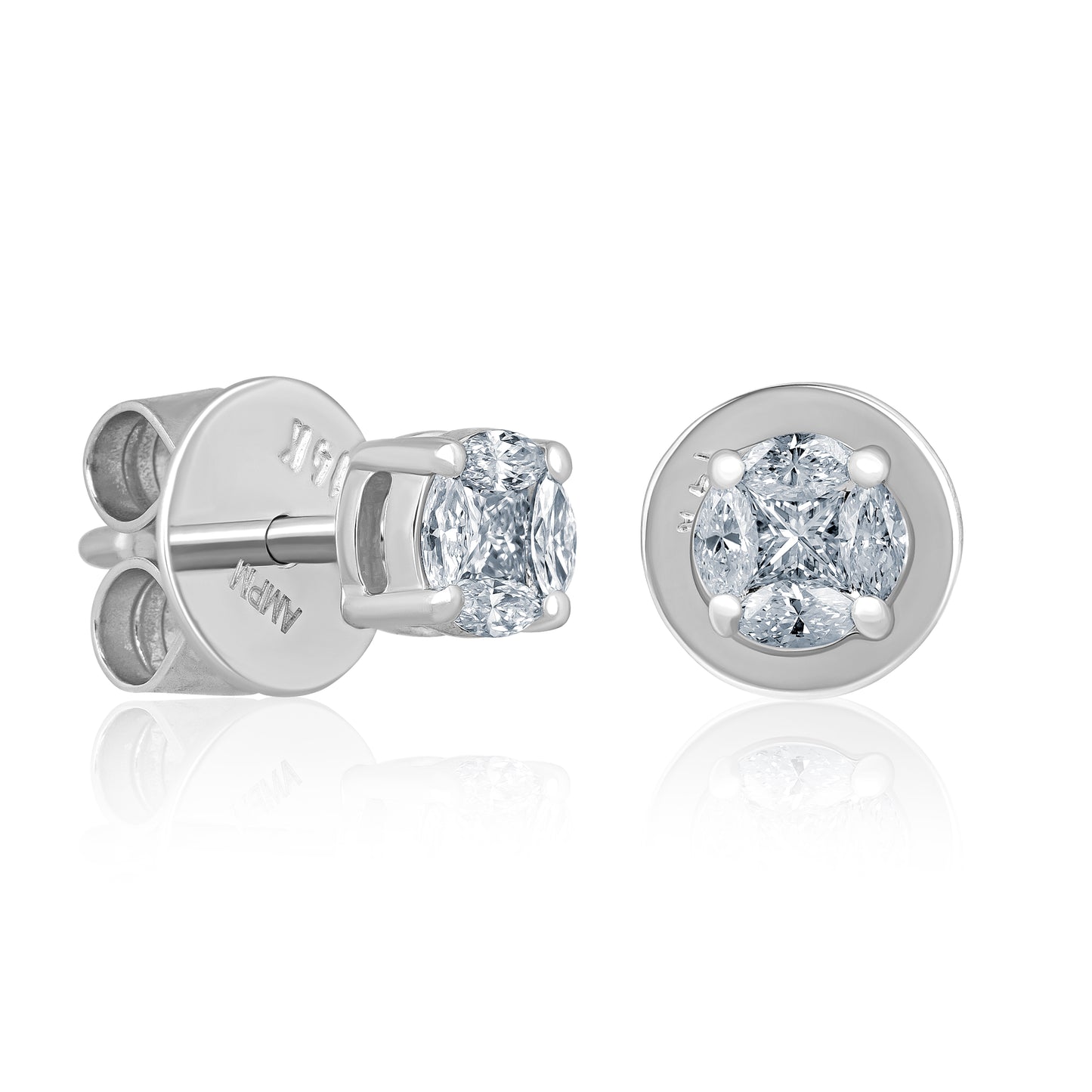 14k Mini Round Diamond Stud Earrings For Women