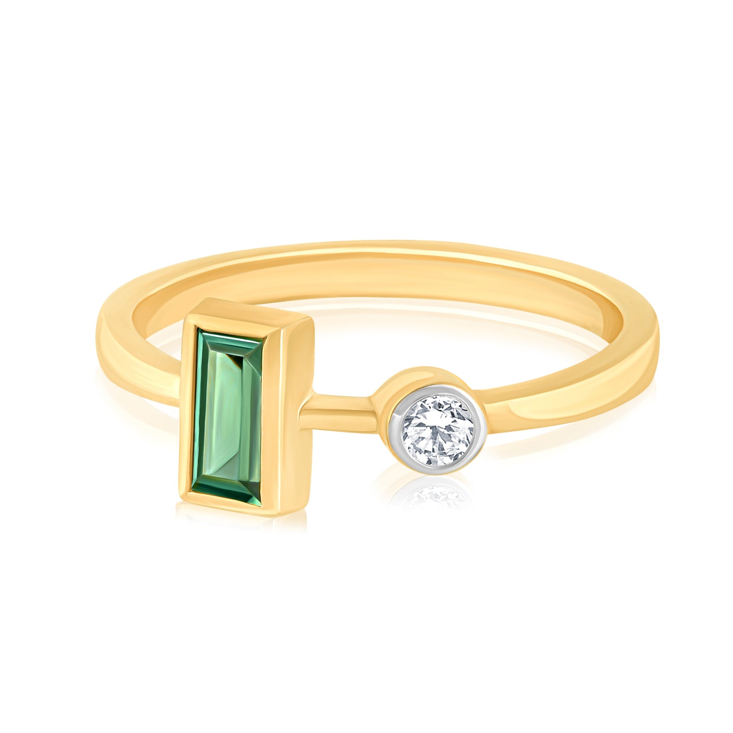 14k Ring with Baguette Shape Dark Green Tourmaline & Natural Diamonds For Women